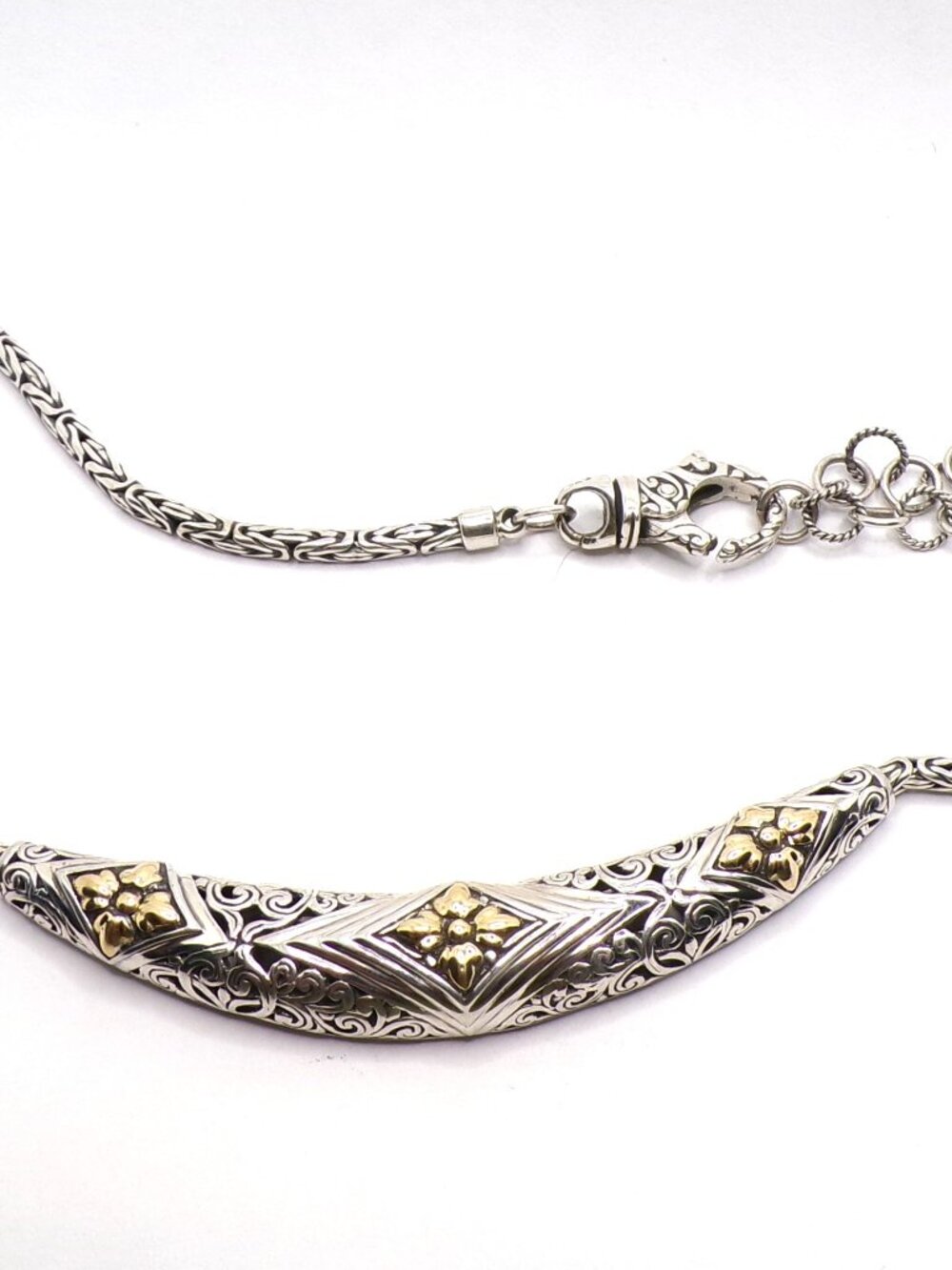 925 Sterling Silver & 18K Gold Accents Byzantine Statement Necklace - Picture 7 of 11